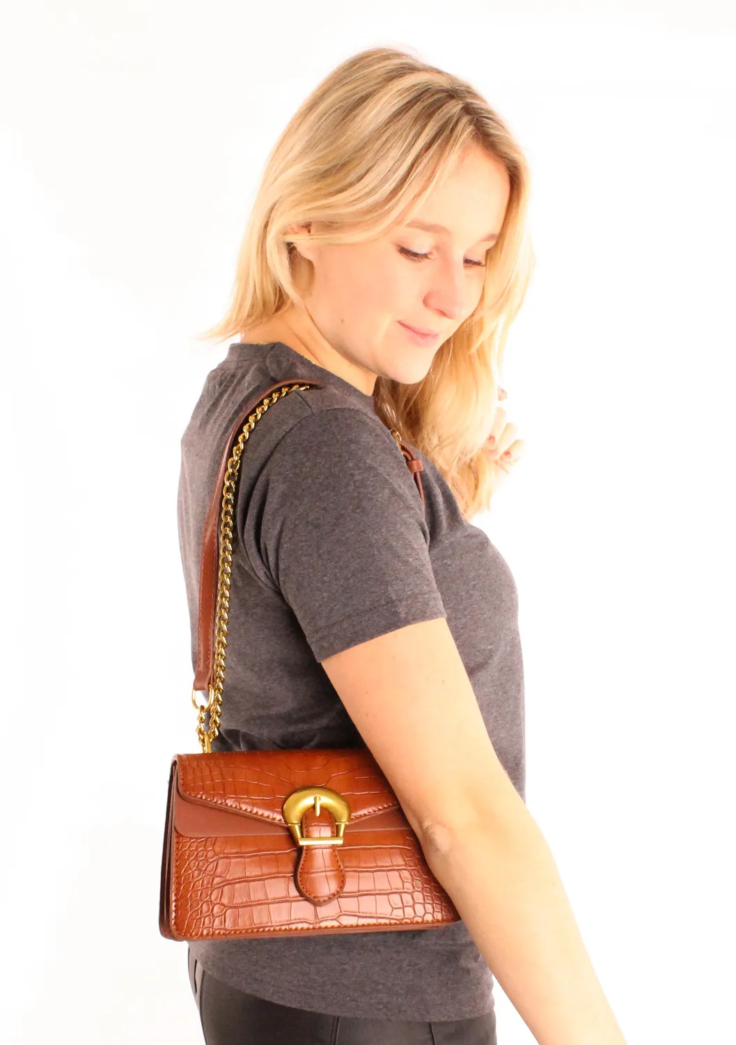 LOVEDRUNKY Croco Crossbody schoudertas Bruin 22 cm