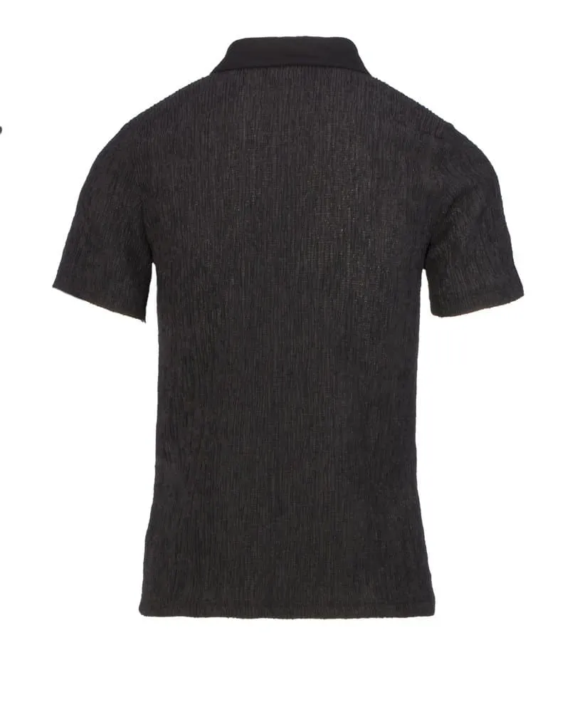 Seniorenkleding Krinkel polo zwart korte mouw