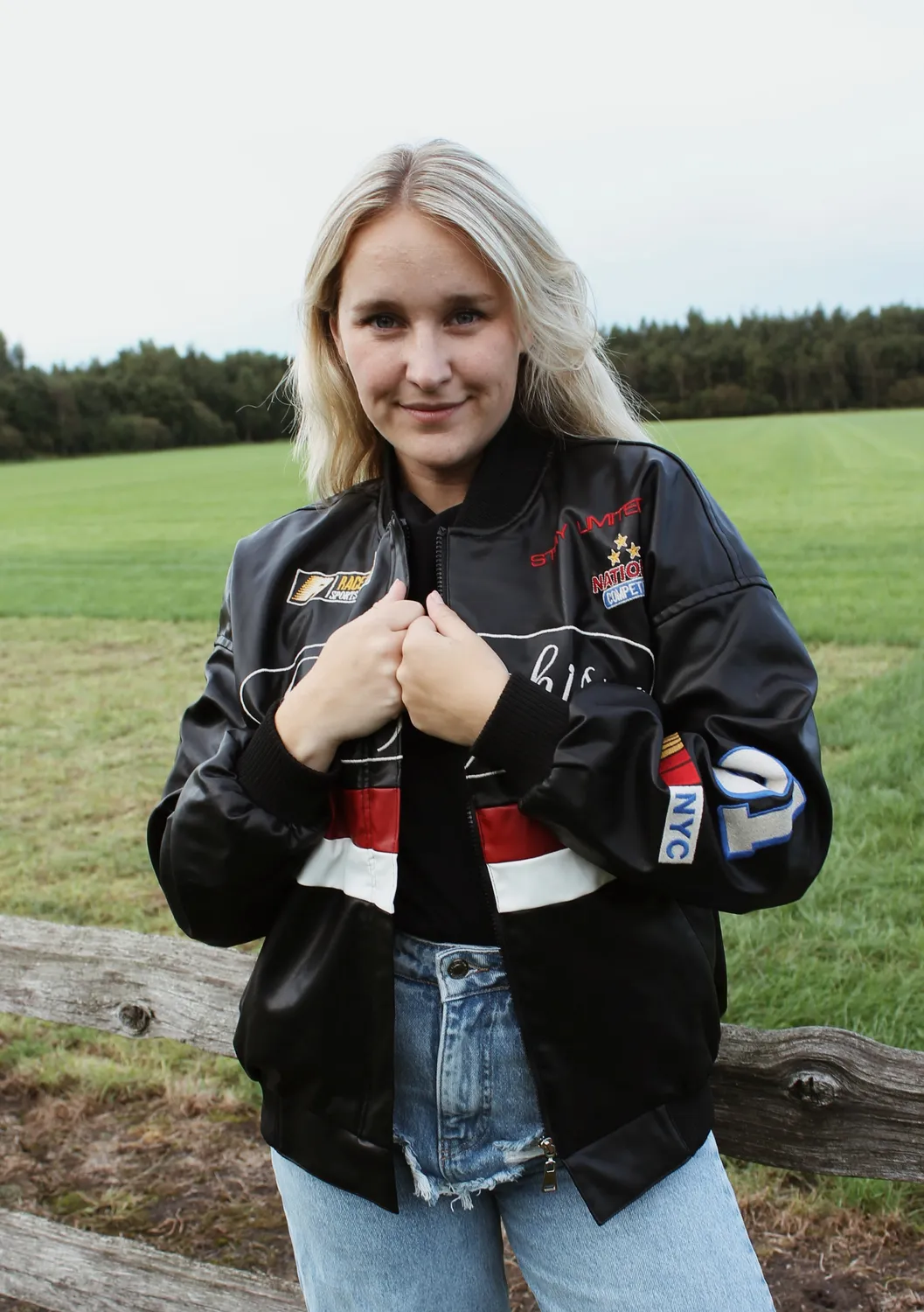 LOVEDRUNKY Patches leren bomberjack zwart oversized