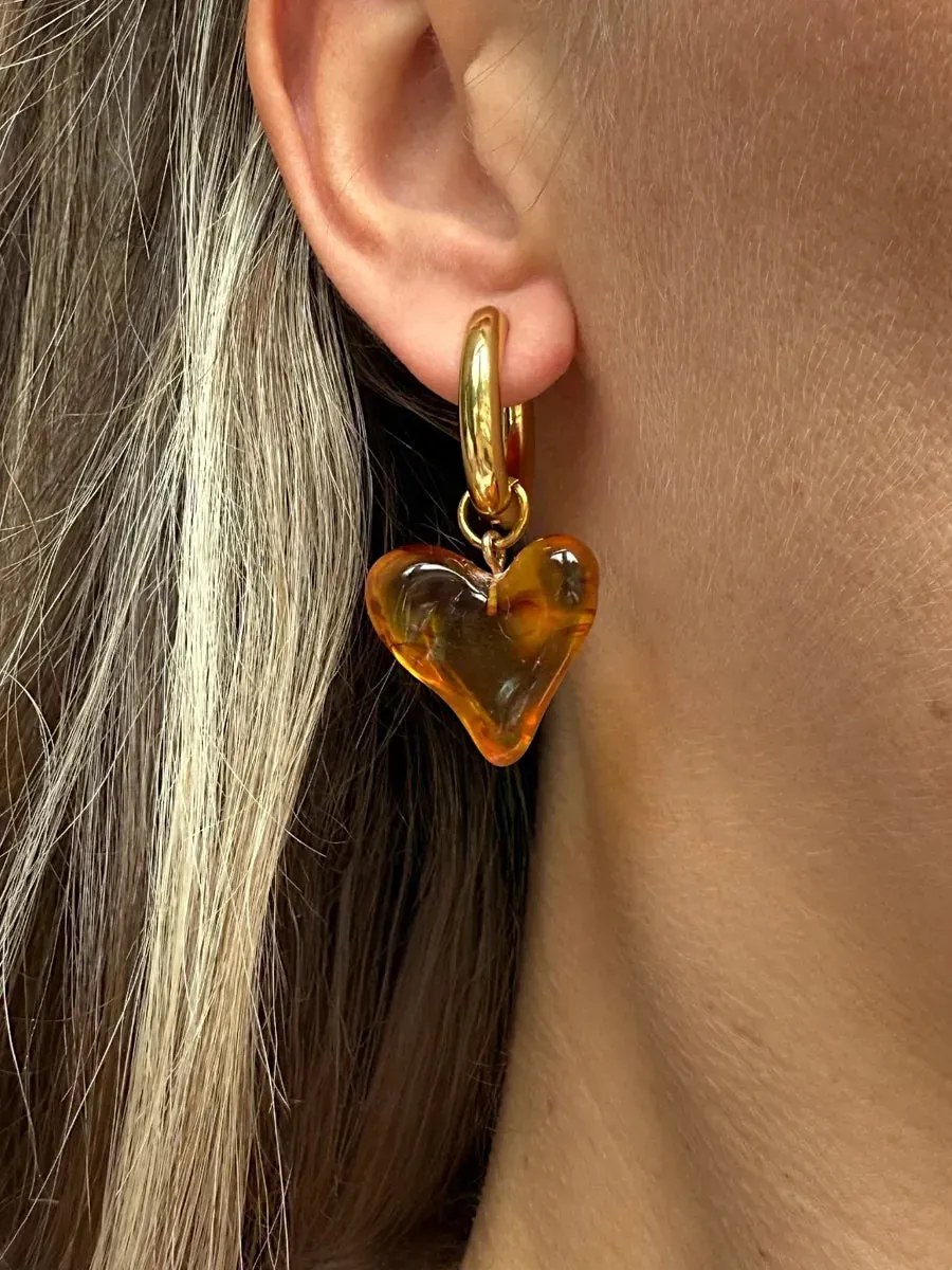Amiek Hazel Hearts oorbellen bruin hart goud
