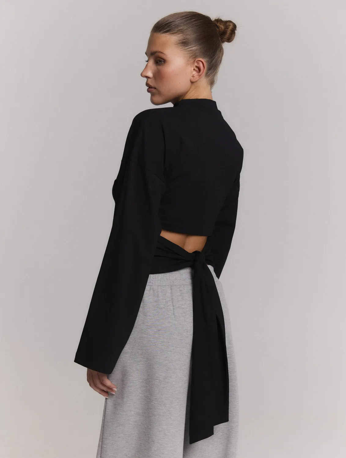 Amiek Feather longsleeve top zwart katoen S