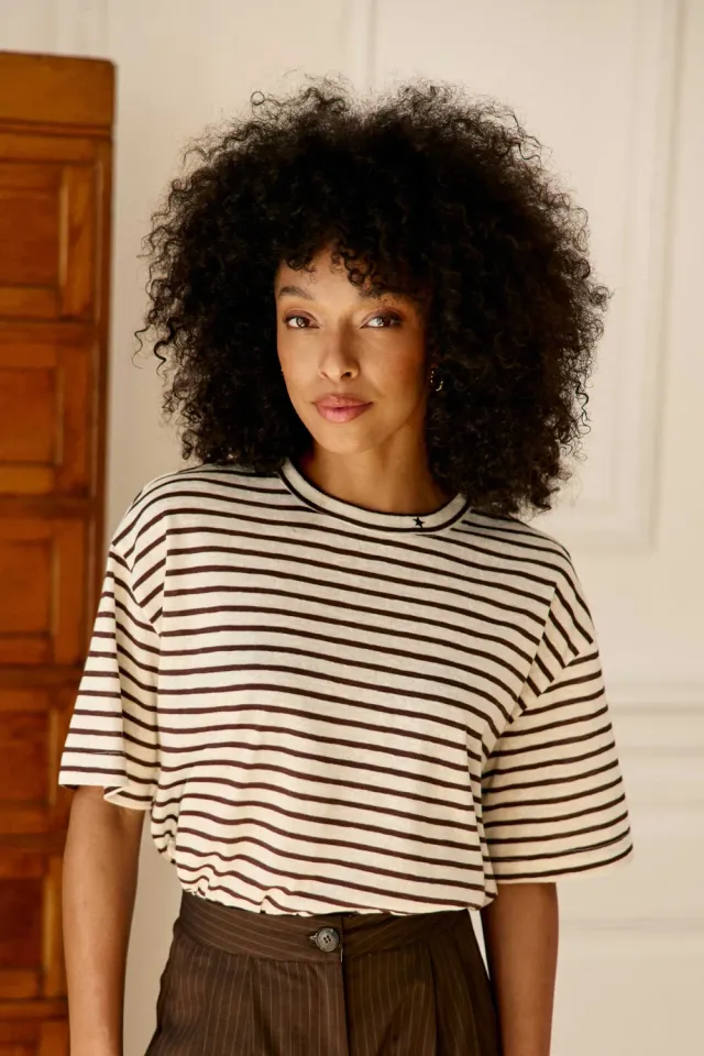 La Petite Etoile Tais T-shirt ecru marinière oversize