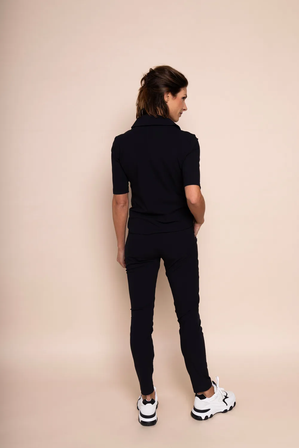 Laboutiek Chic Polo Shirt Top Zwart Driekwart Mouw