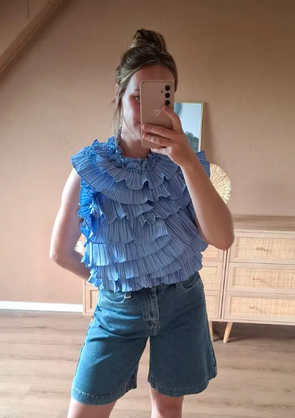 LOVEDRUNKY Ruches Gestreept top blauw open rug