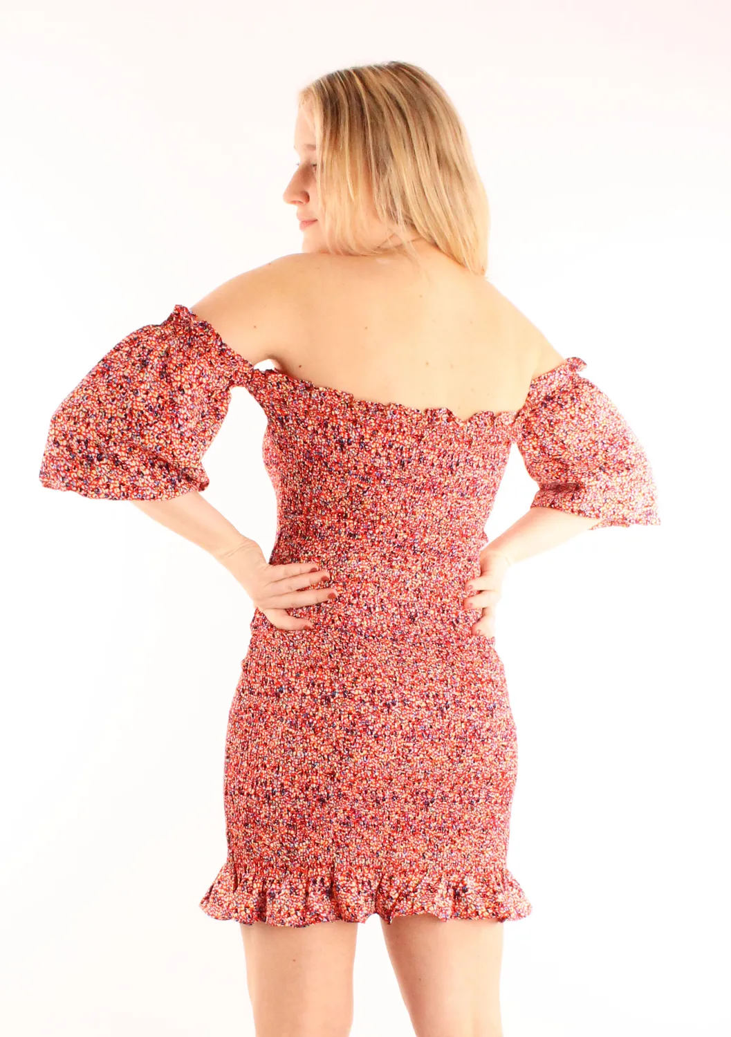LOVEDRUNKY Off Shoulder jurk rood smock
