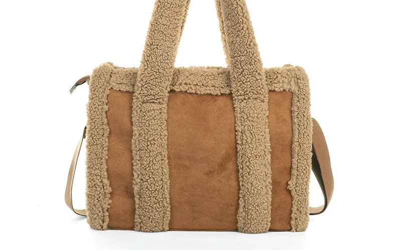 Amiek Lech shopper camel teddy met rits 49 cm