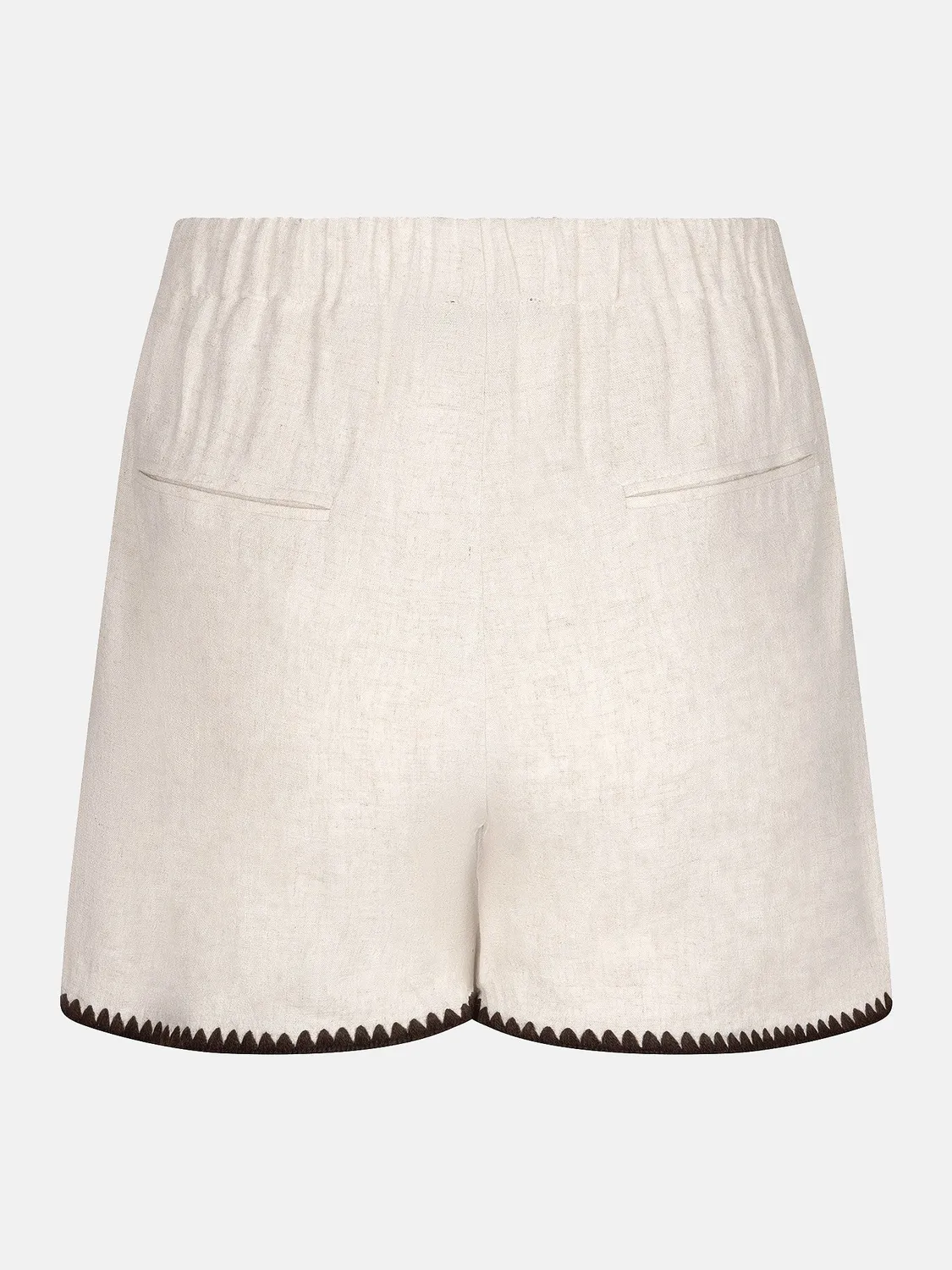 Amiek Nola short ecru katoen-linnen borduurrand