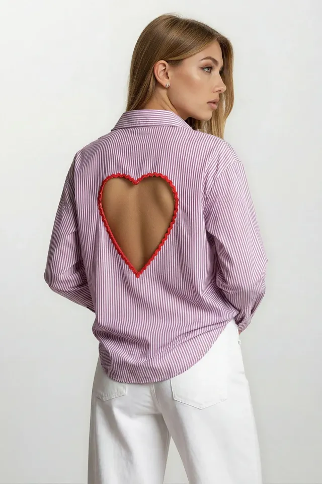 Amiek Yara cut out blouse paars gestreept S/M M/L