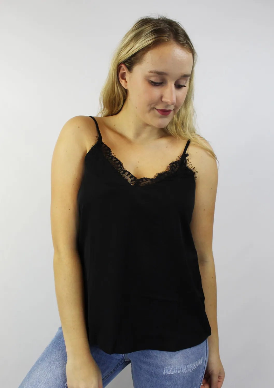 LOVEDRUNKY Singlet Kant top zwart verstelbare bandjes