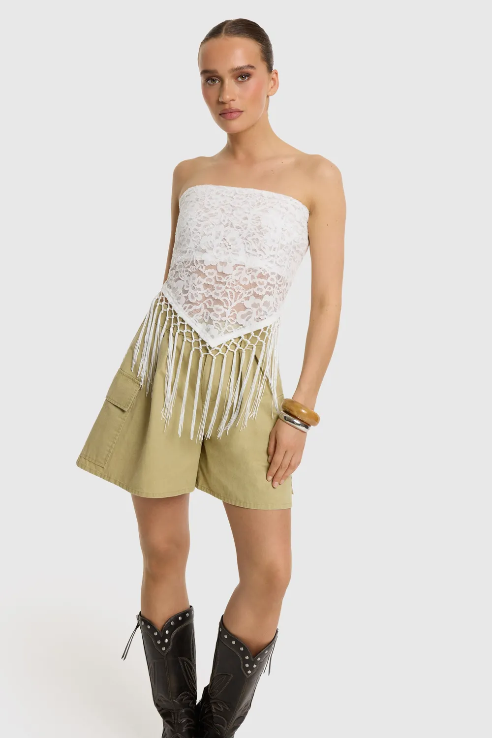 Refined Department Carry sjaal wit kant met franjes