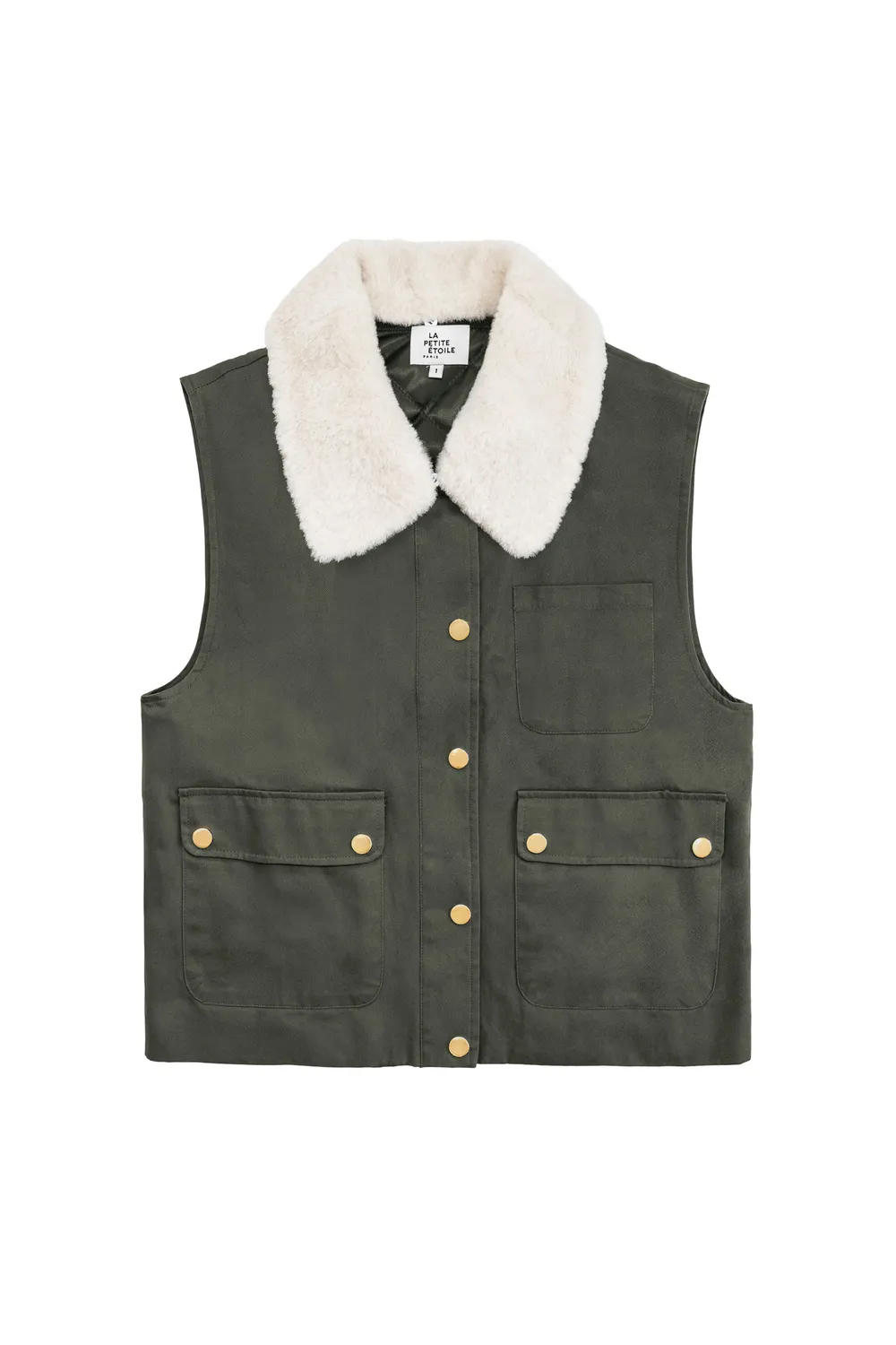La Petite Etoile Vanck mouwloos vest kaki polokraag