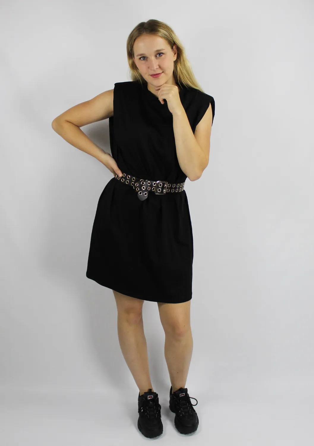 LOVEDRUNKY Padded Shoulder Jurk Zwart Recht