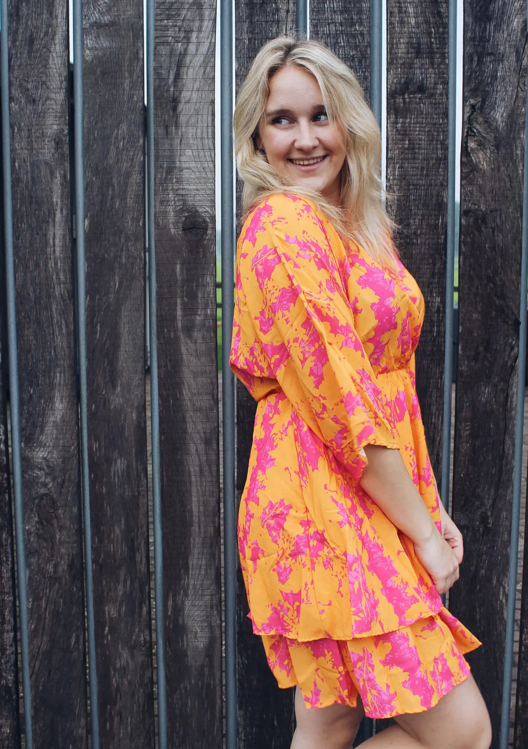 LOVEDRUNKY Bloemenprint jurk Oranje Roze A-lijn