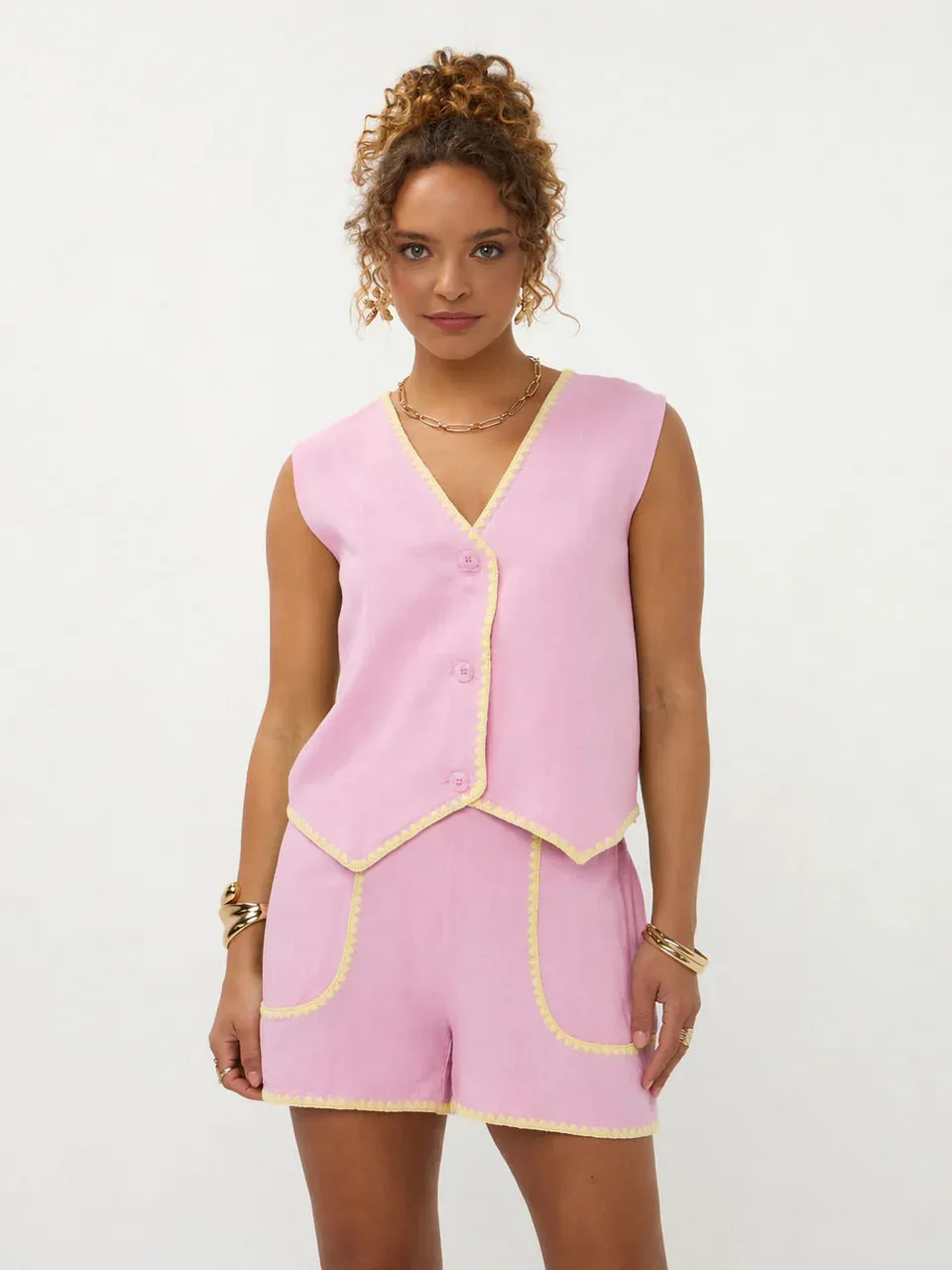 Amiek Enola short lavendel pink linnenlook 37 cm
