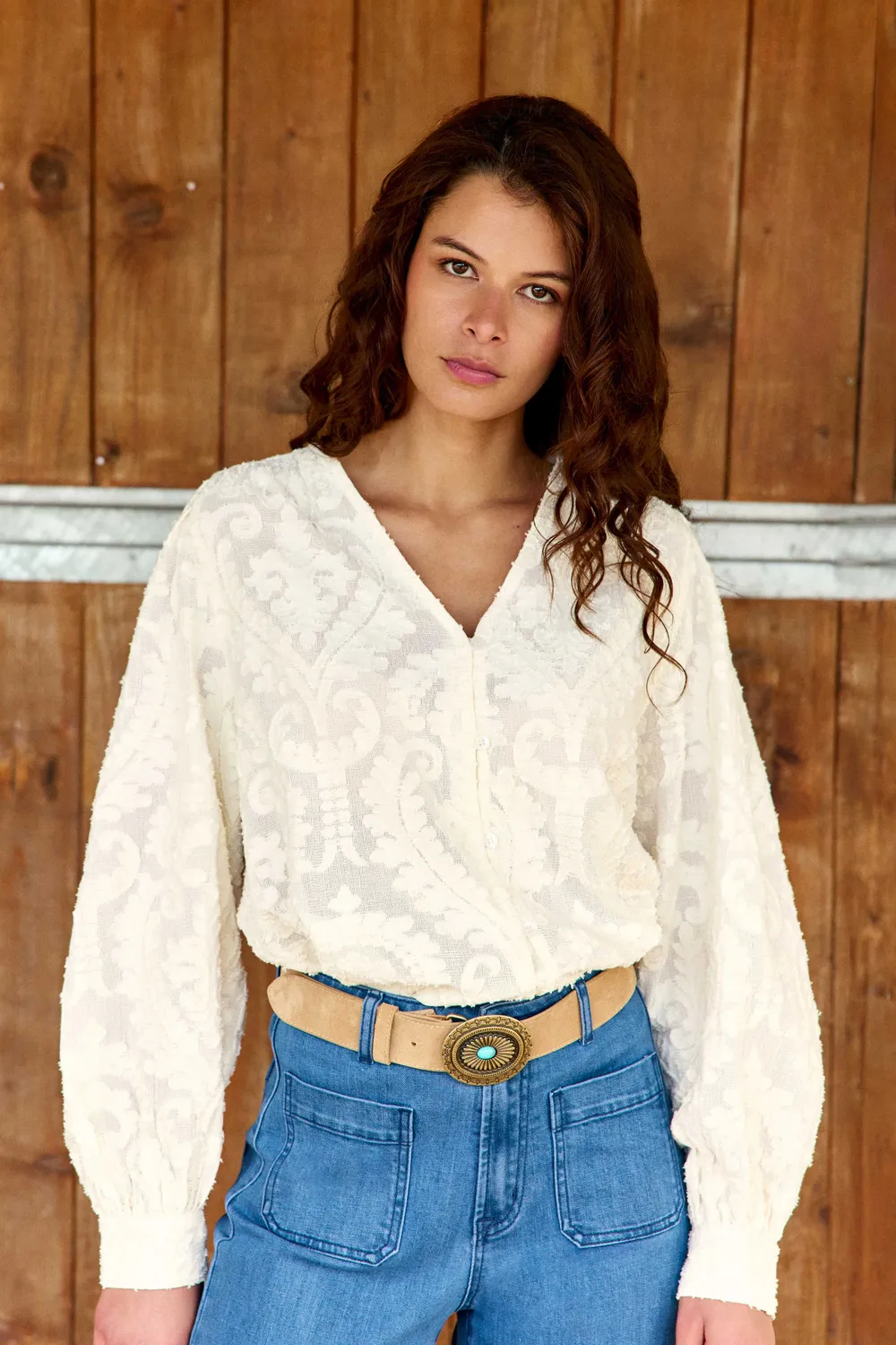 La Petite Etoile Blaike blouse ecru kant V-hals