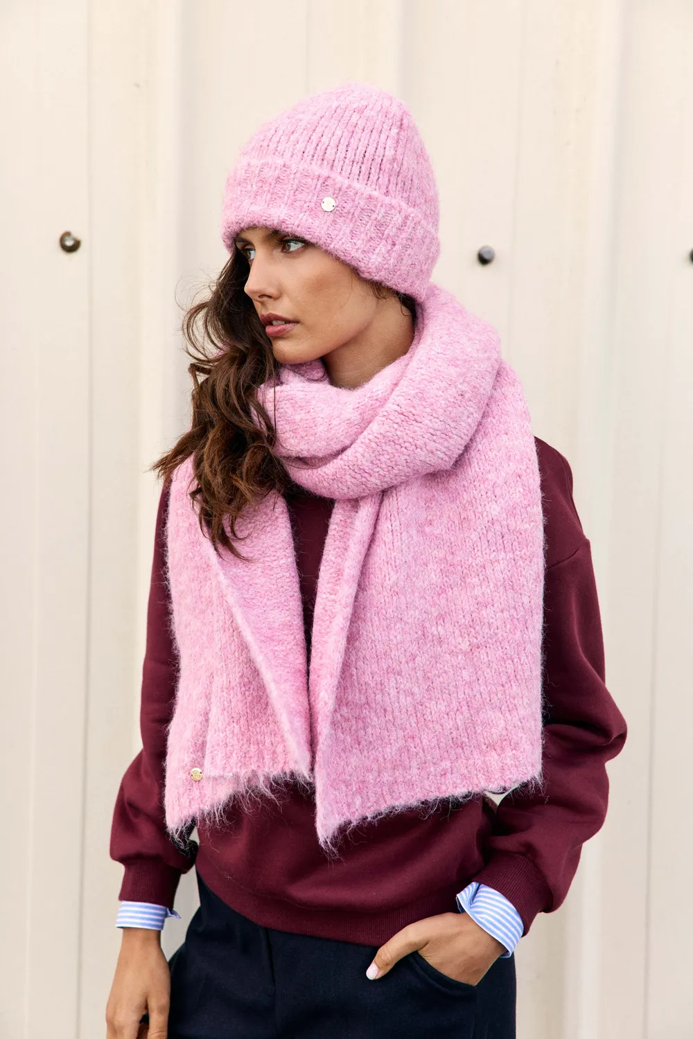 La Petite Etoile Avery sjaal roze grof gebreid