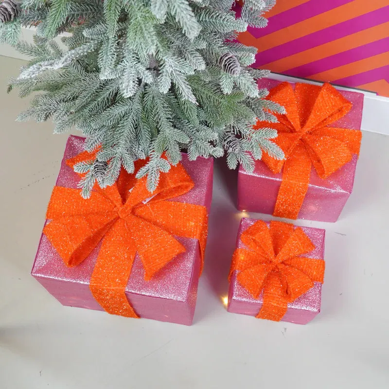 Amiek Kerst LED lamp cadeau set 3 oranje roze
