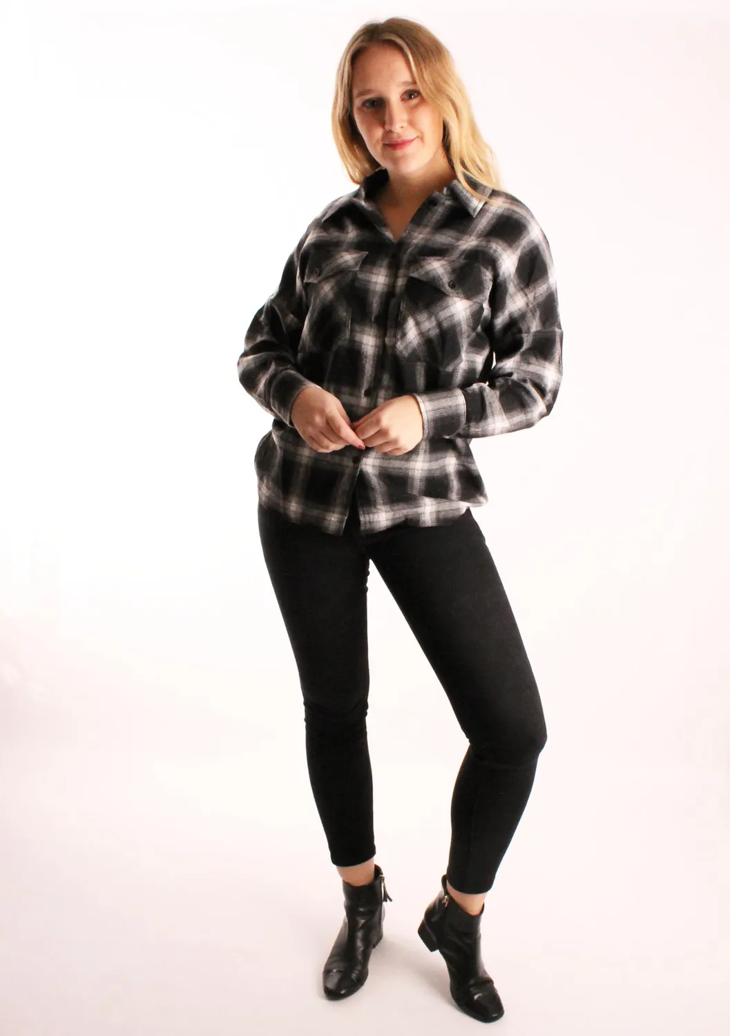 LOVEDRUNKY Blouse Geruit blouse zwart ruit borstzakken