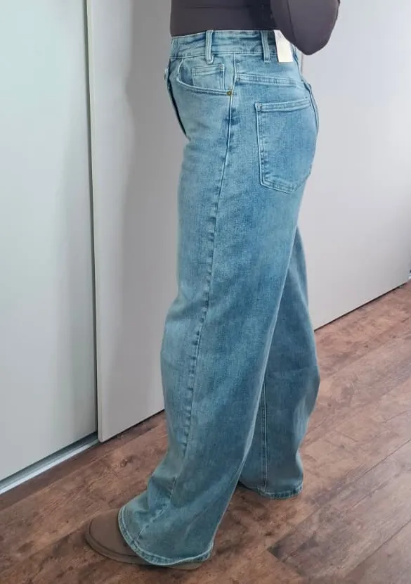 LOVEDRUNKY Wide Leg Button jeans blauw stretch