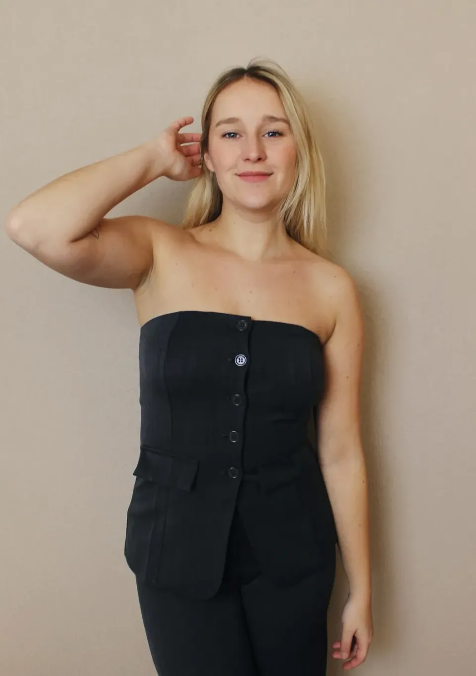 LOVEDRUNKY Tube Top gilet donkergrijs knoop