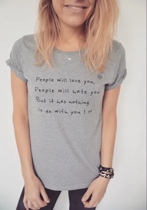 LOVEDRUNKY People Will Love You T-shirt grijs melange