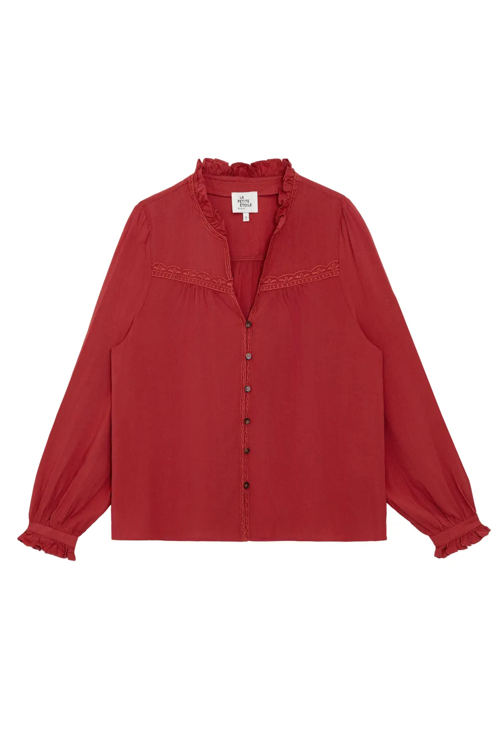 La Petite Etoile Bowen blouse baksteenrood geborduurd