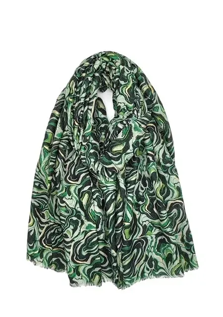 Fashion Trends sjaal groen-goud print linnen