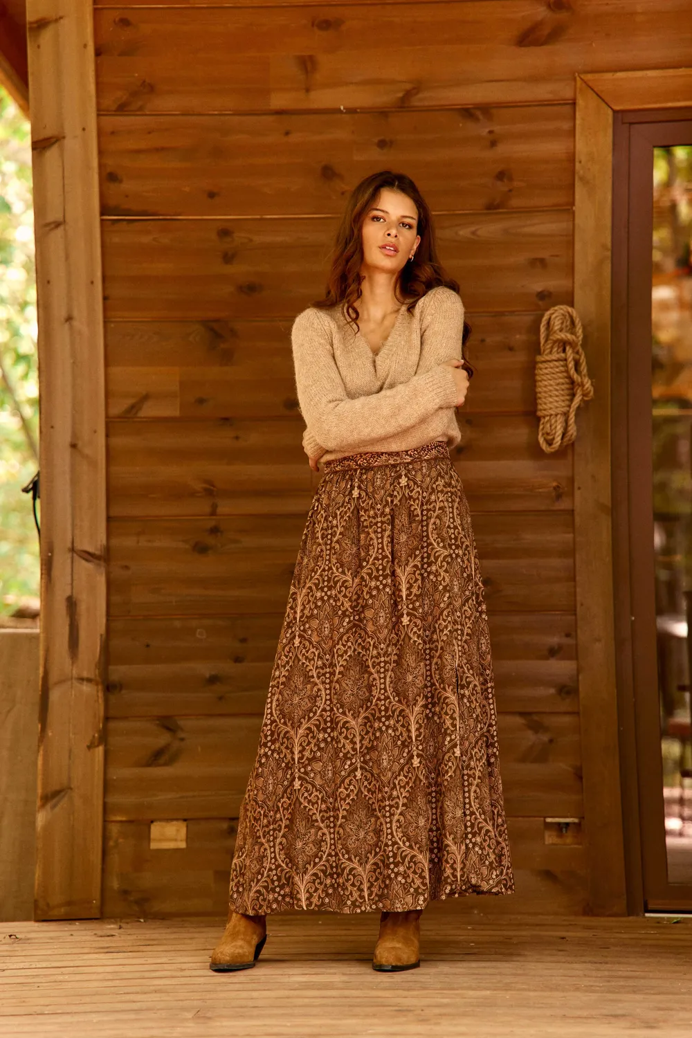 La Petite Etoile Jelly lange rok bruin boho split