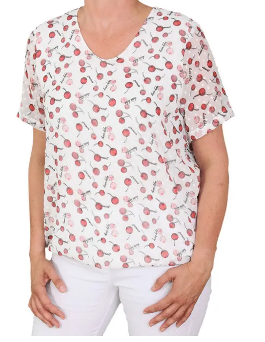 Lea H. Lora blouson kersen rood-wit korte mouw