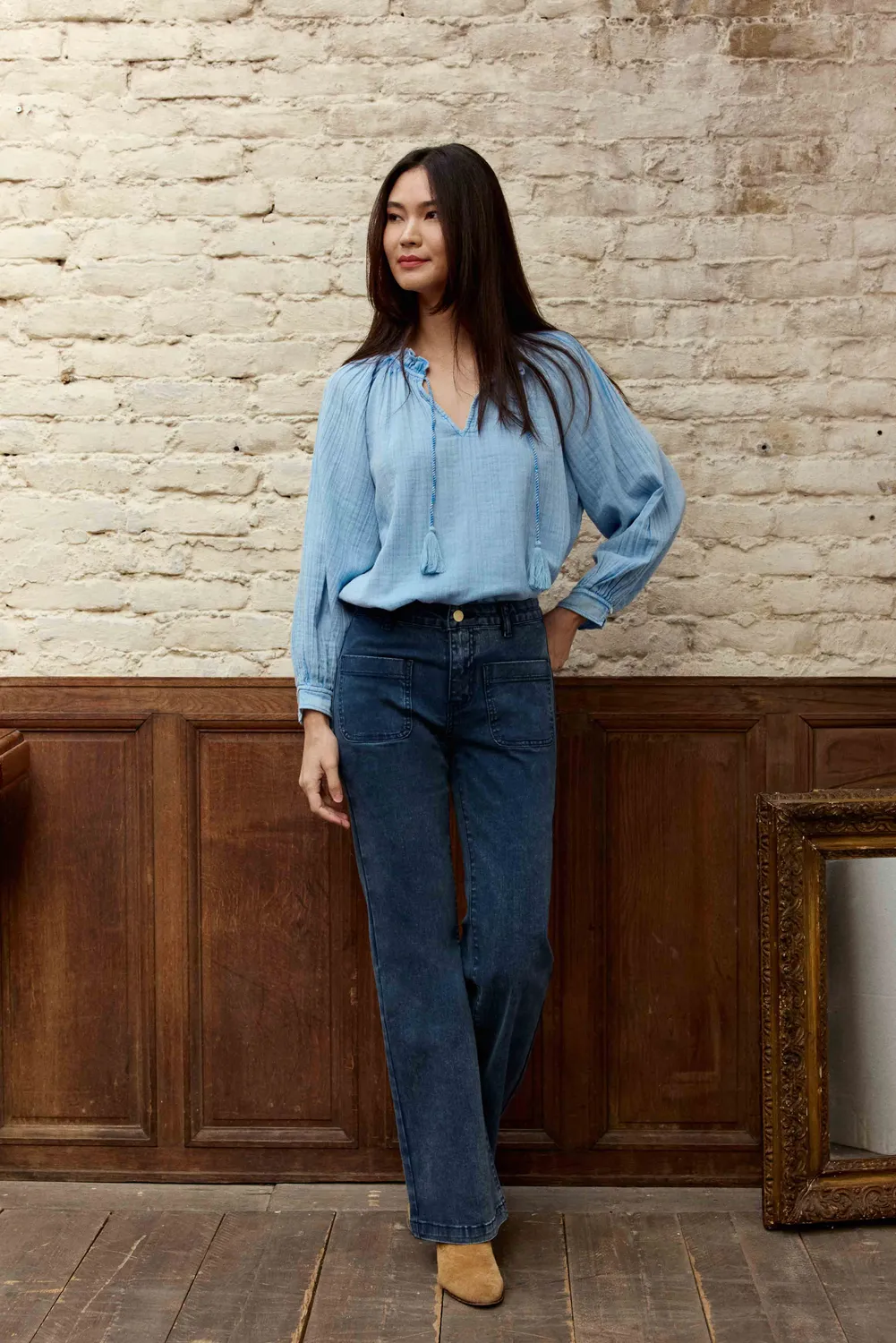 La Petite Etoile Sonny flare jeans marine hoge taille