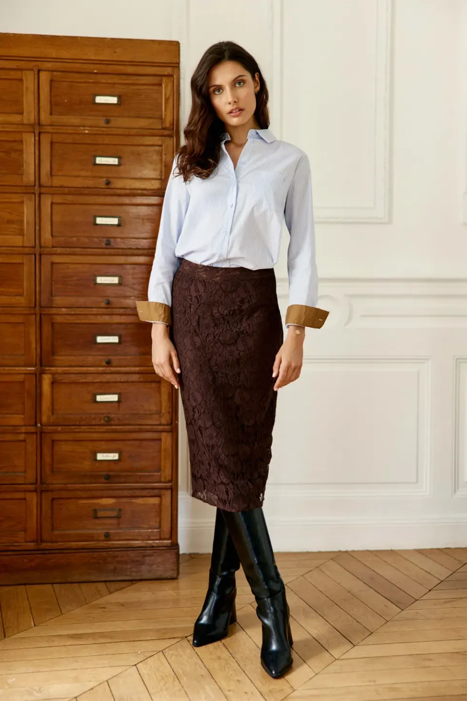 La Petite Etoile Julana kanten rok bruin midi