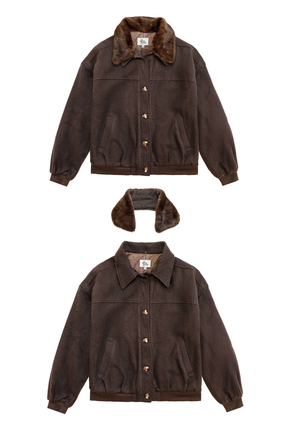 La Petite Etoile Videl blouson bruin afneembare kraag