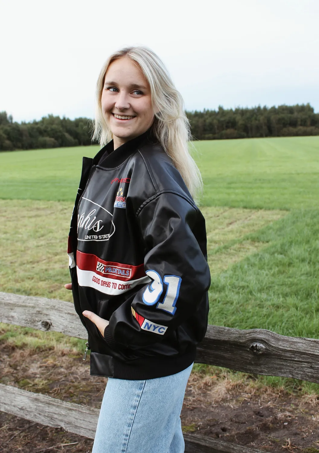 LOVEDRUNKY Patches leren bomberjack zwart oversized