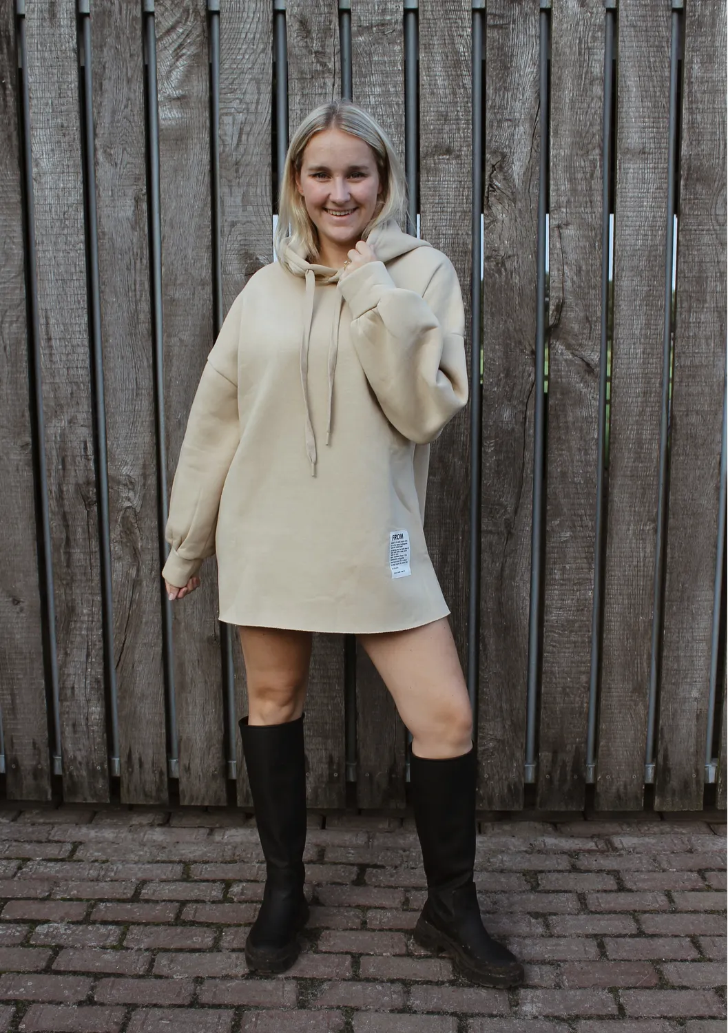 LOVEDRUNKY Hoodie Jurk Beige met Fleece