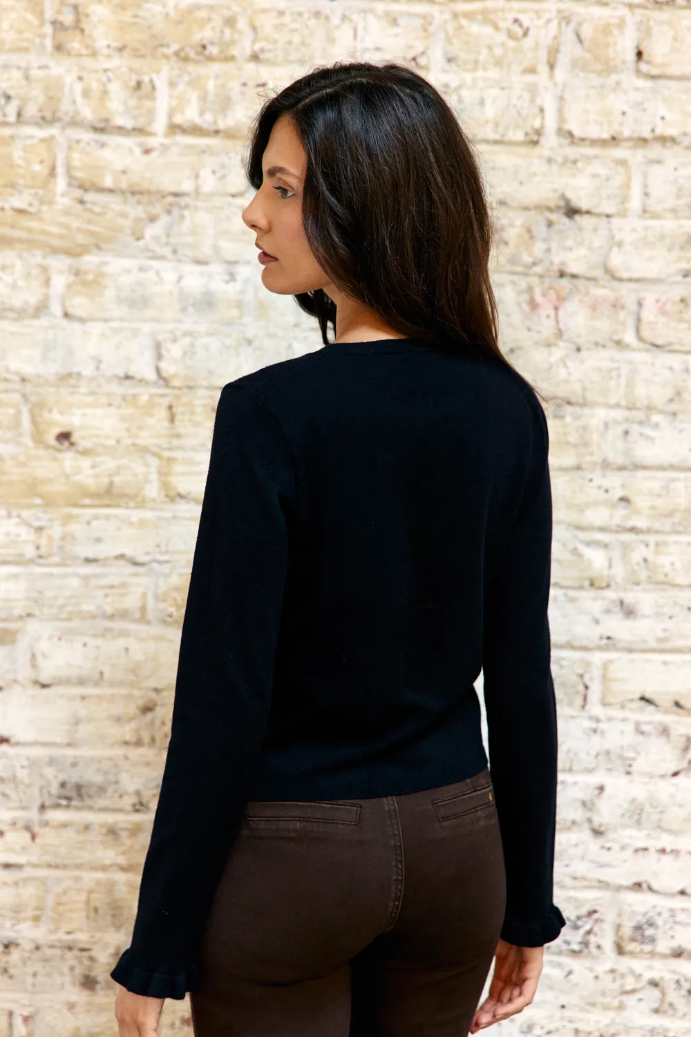 La Petite Etoile Monet vest zwart gebreid met volant