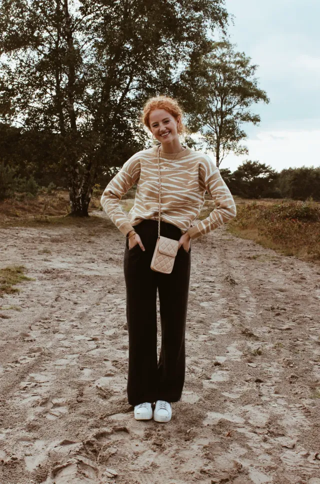 LOVEDRUNKY Gebreid Antraciet broek wide leg
