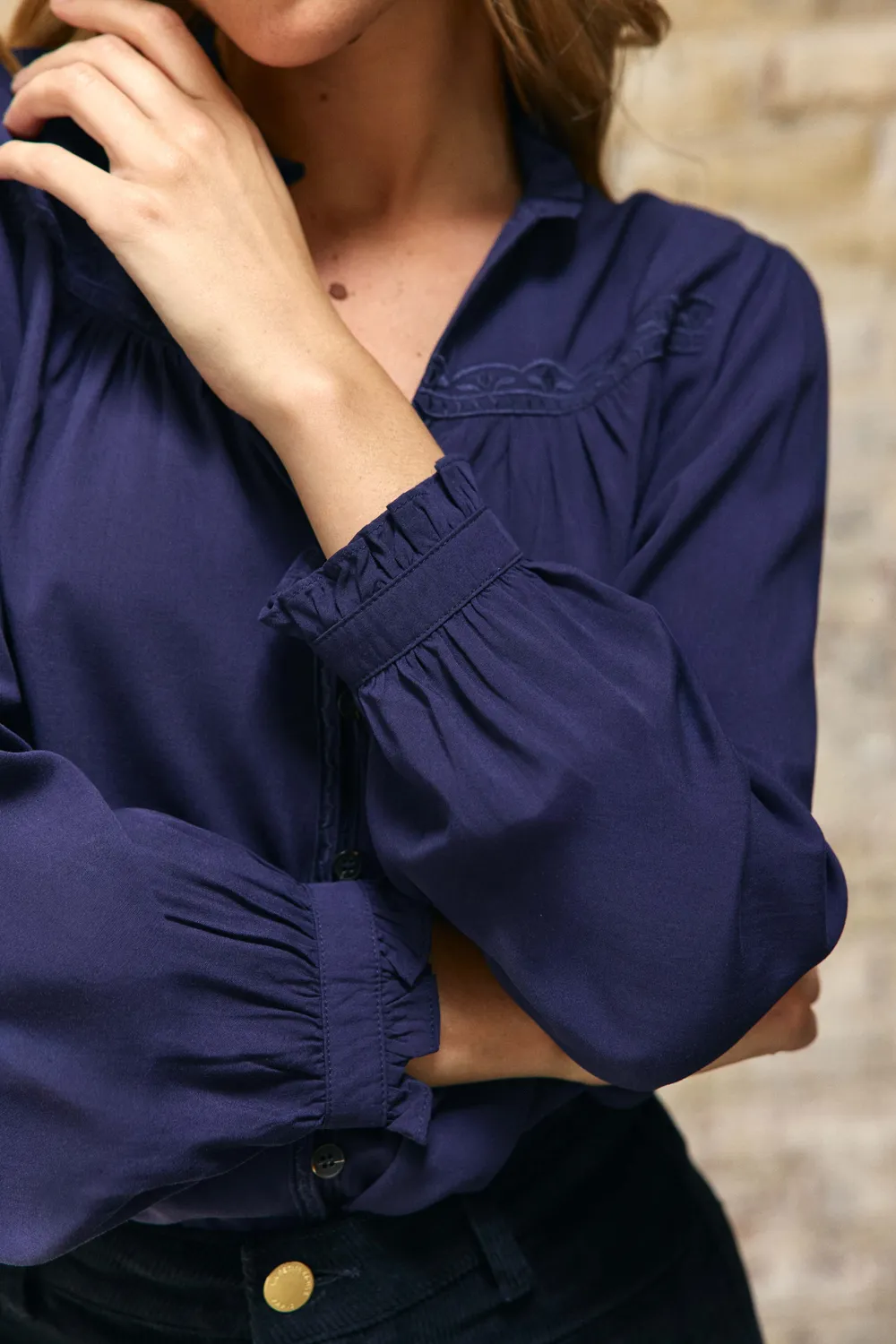 La Petite Etoile Bowen blouse marine borduursel recht
