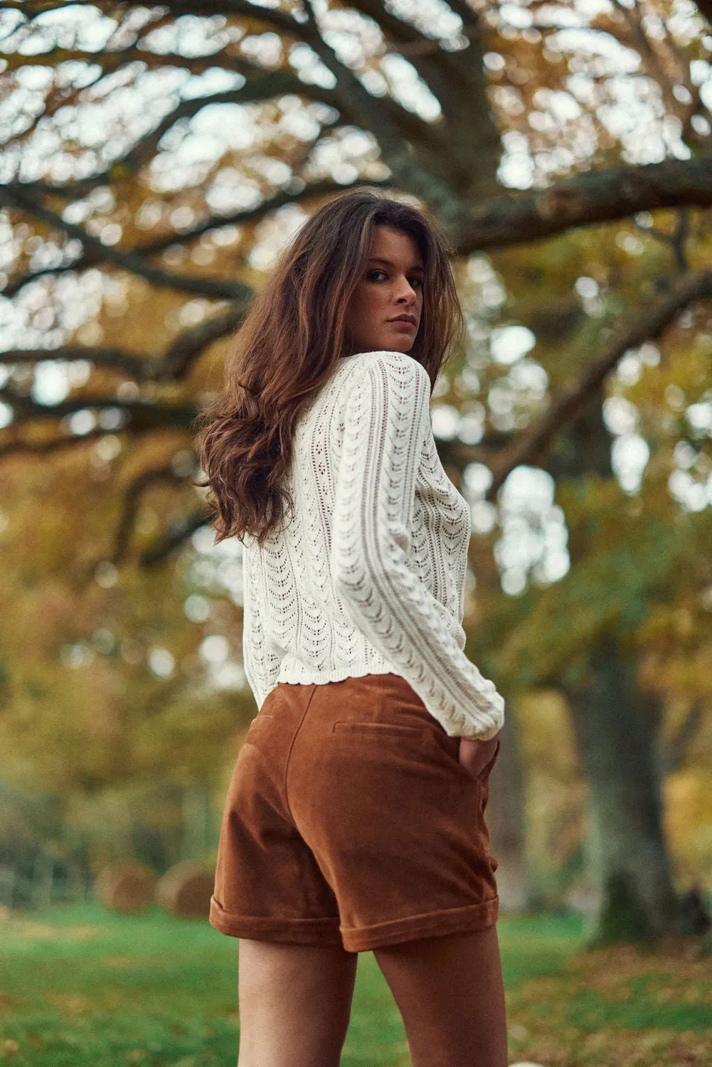 La Petite Etoile Sidra leren short sand echt leer