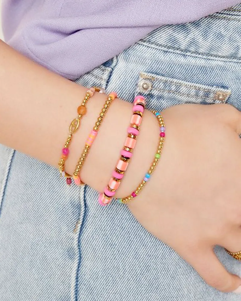LOVEDRUNKY Beads armband roze met goud