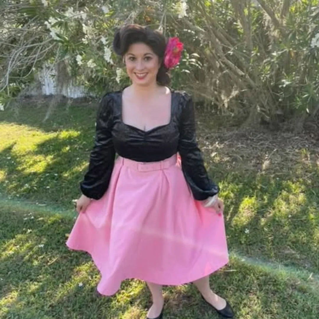 Tatyana Lana cirkelrok roze midi met riem elastiek