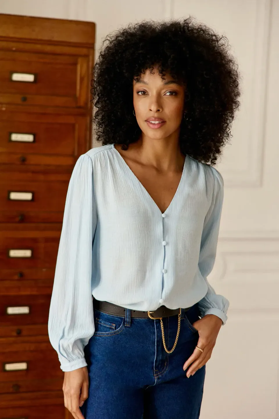 La Petite Etoile Bianca blouse lichtblauw strik