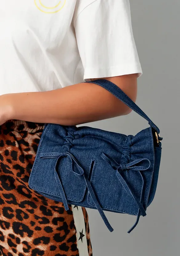 LOVEDRUNKY Denim Strikjes tas blauw 24 cm