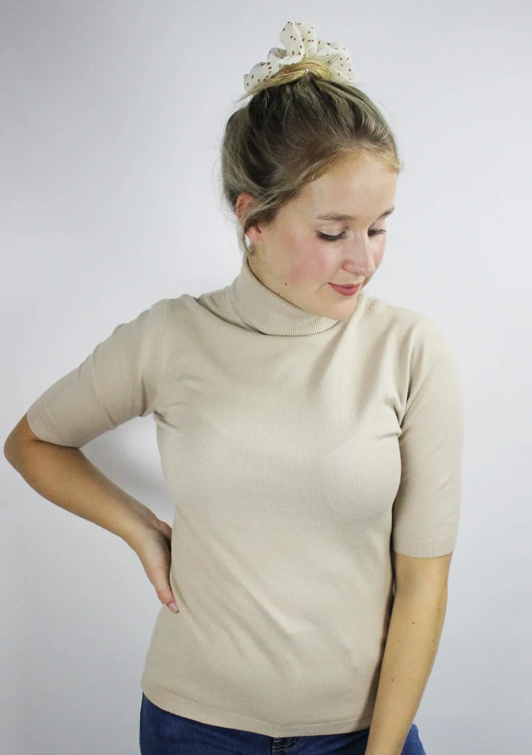 LOVEDRUNKY Turtleneck top beige zachte col