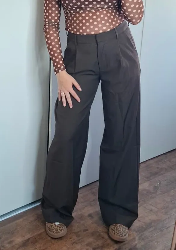 LOVEDRUNKY Wide Leg pantalon bruin plooi