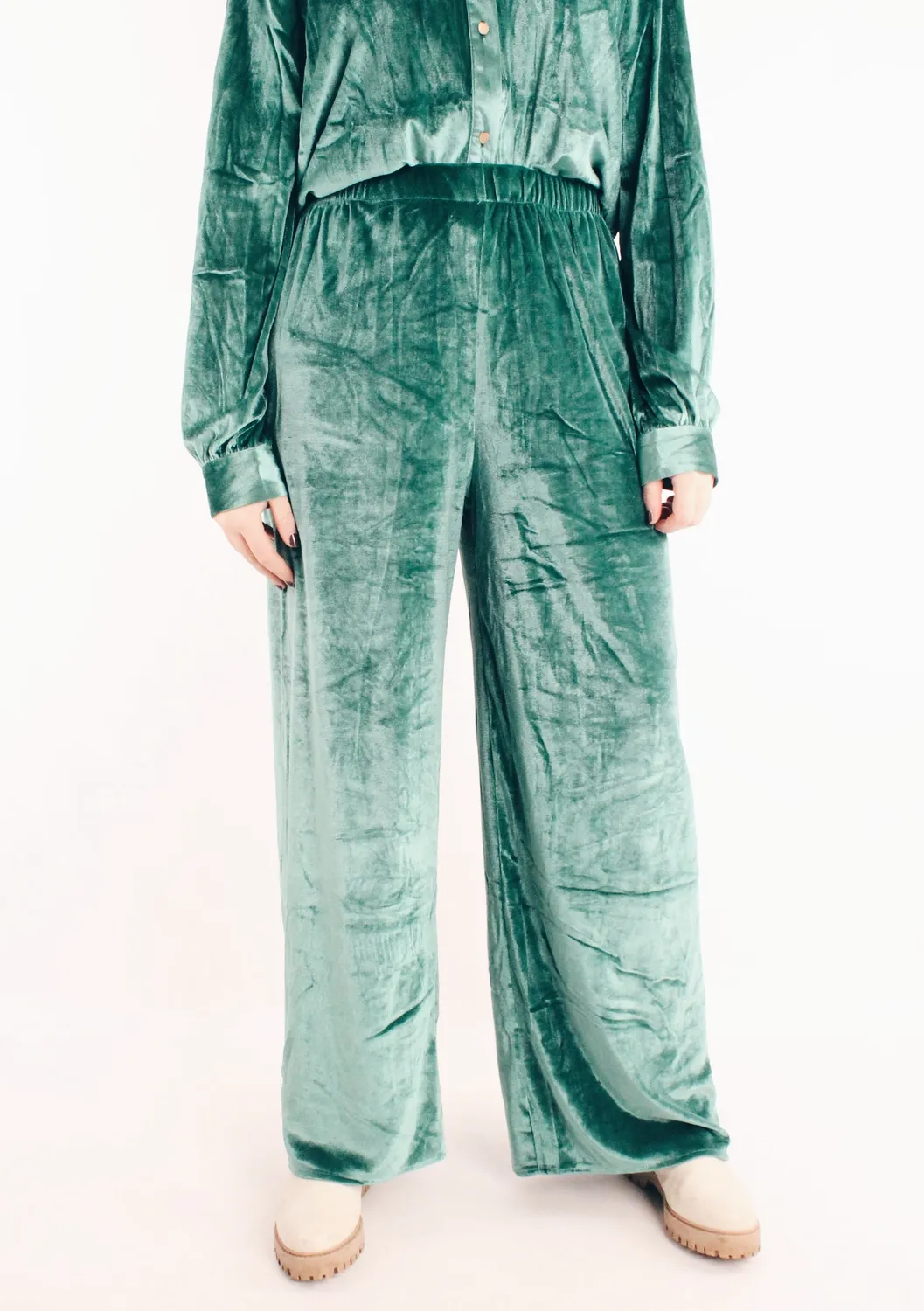 LOVEDRUNKY Velvet broek Groen zachte stof