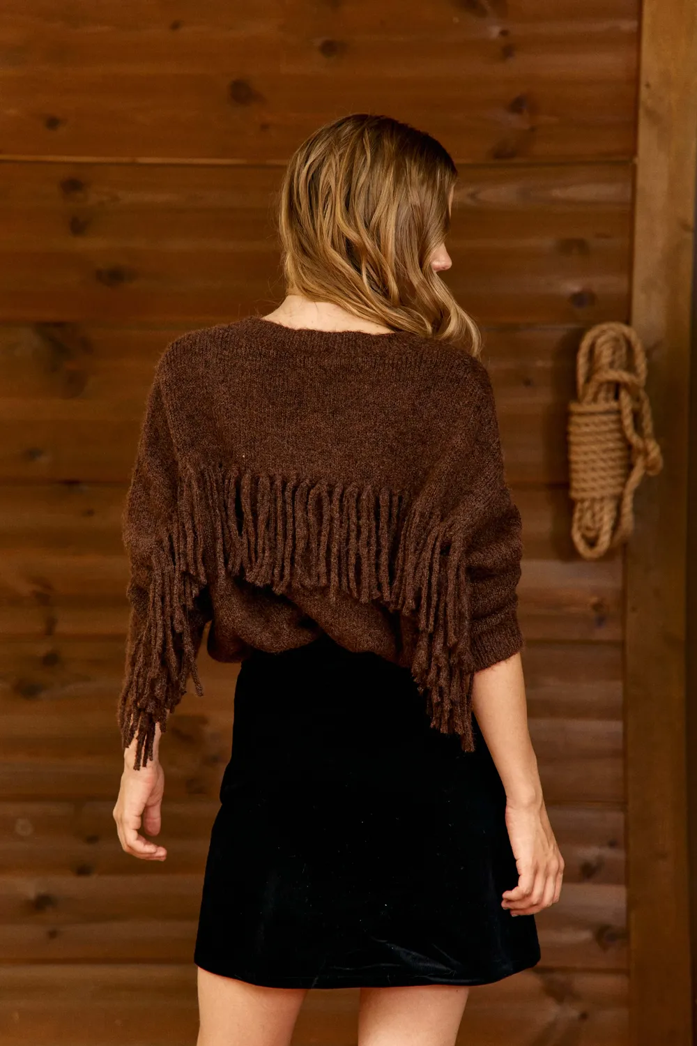 La Petite Etoile Moon trui bruin grove brei V-hals