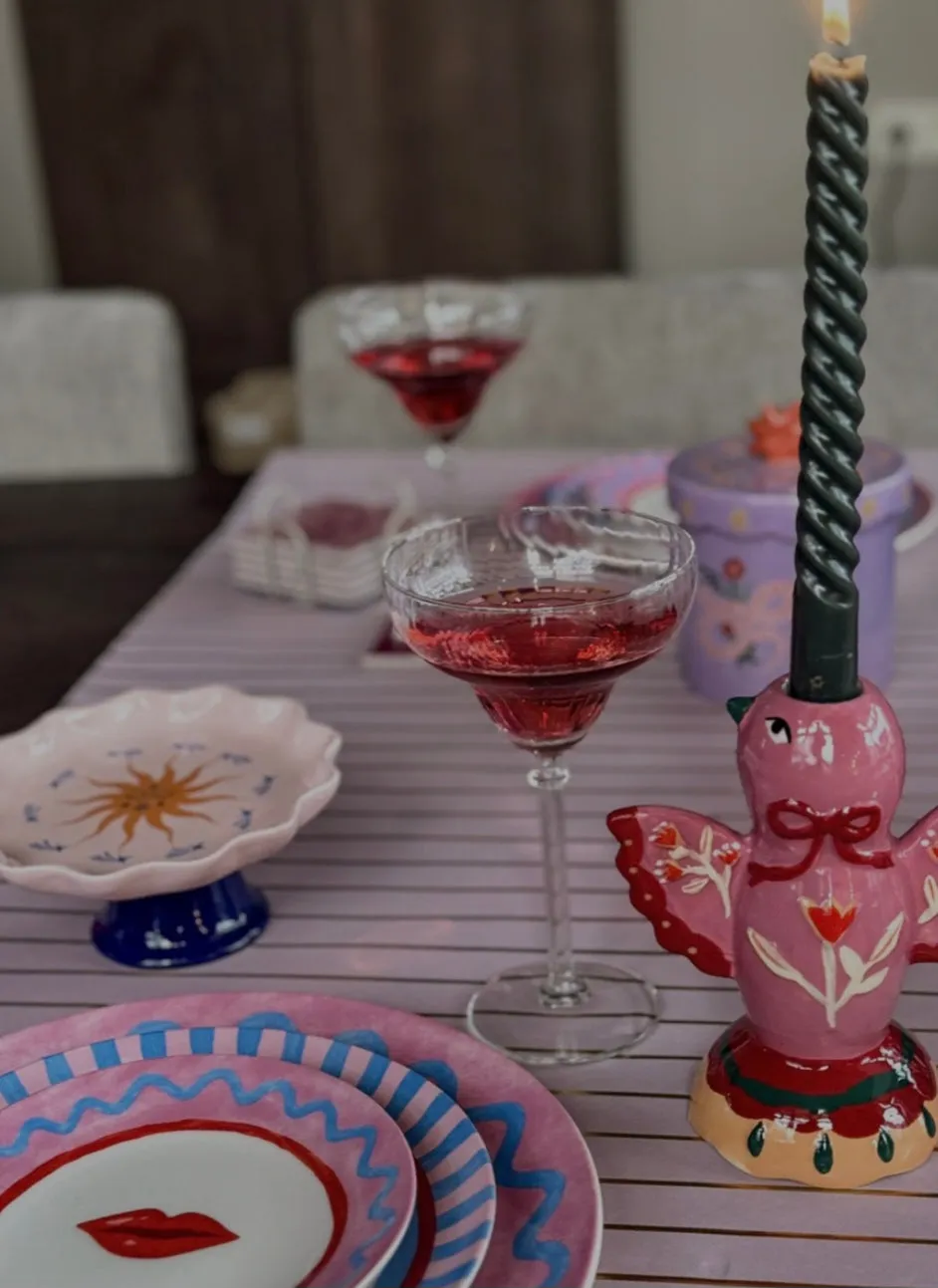 Amiek Vogel roze kaarsenstandaard kandelaar keramiek
