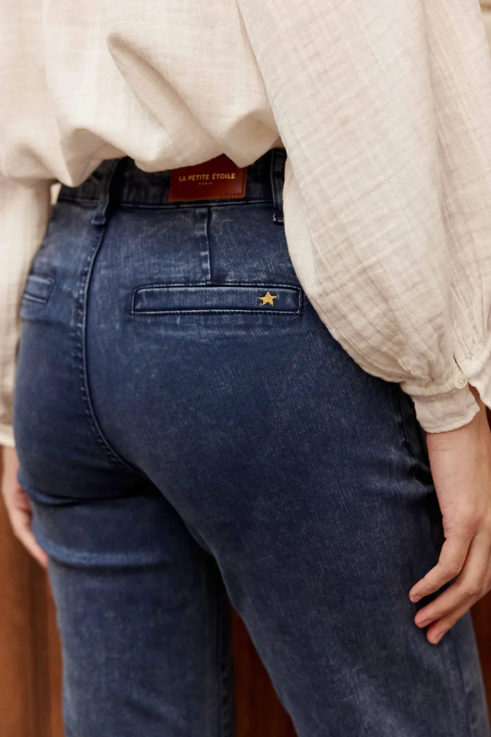 La Petite Etoile Sonny flare jeans marine hoge taille