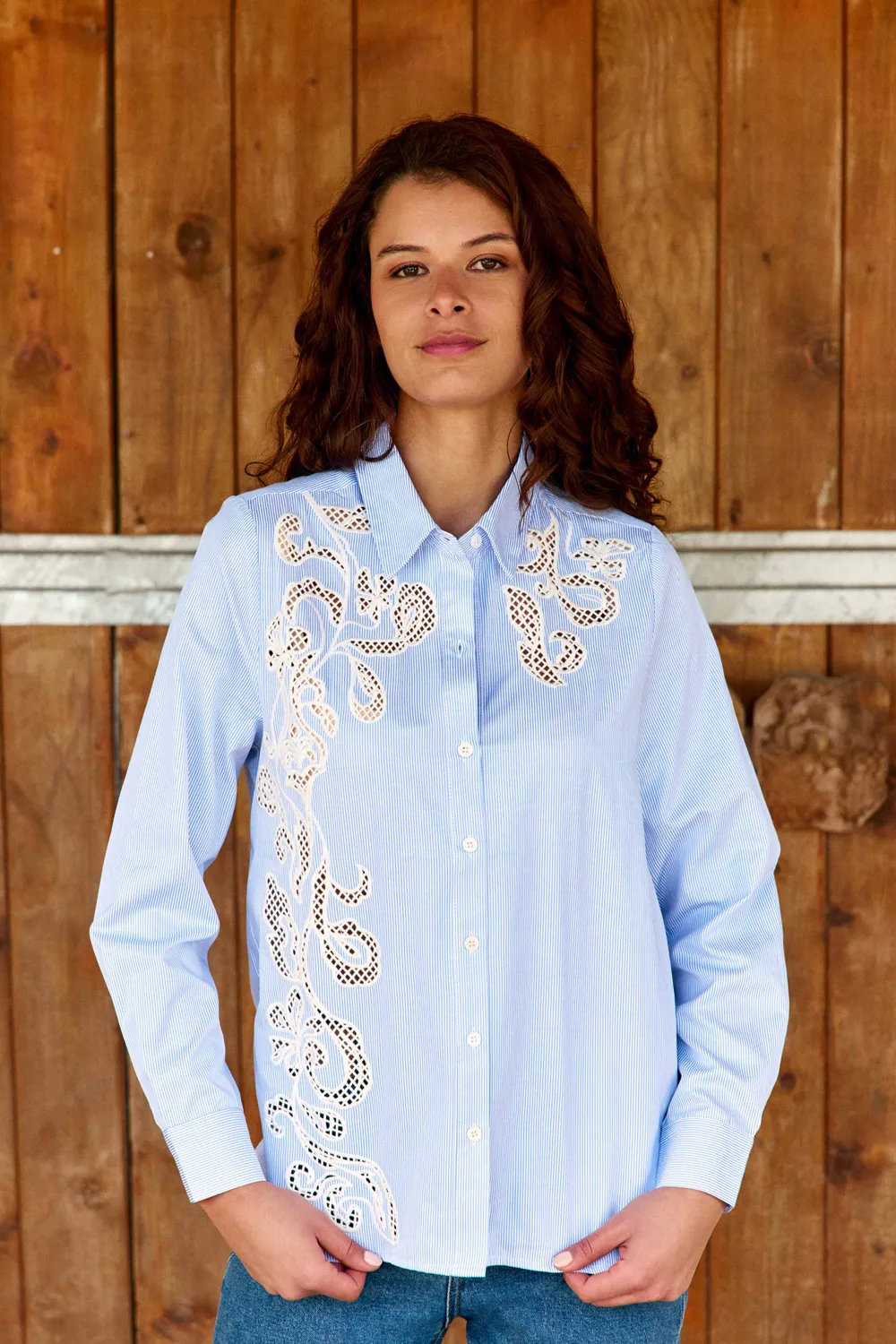 La Petite Etoile Clema blouse ecru blauw borduur