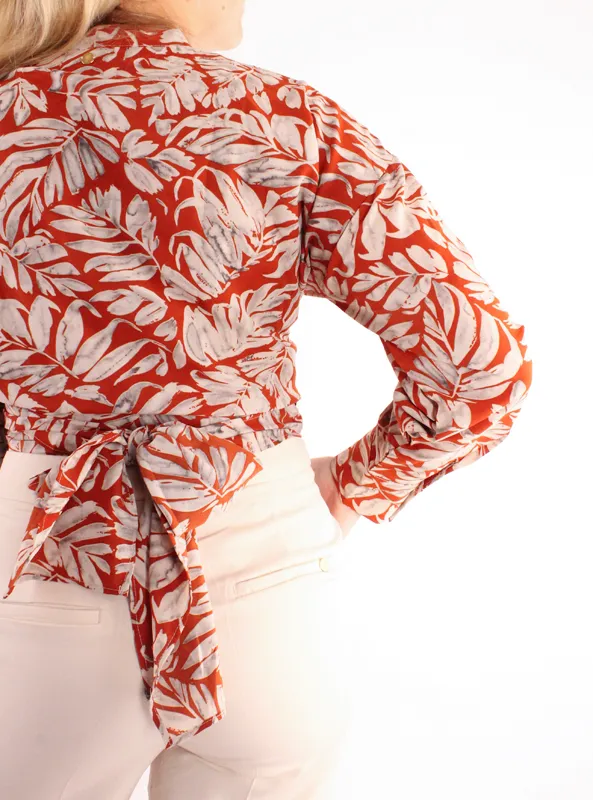 LOVEDRUNKY Wikkel Blouse blad print brique